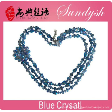 Luxury Jewelry Handmade Blue Crystal Flowet Multilayer Crystal Necklace